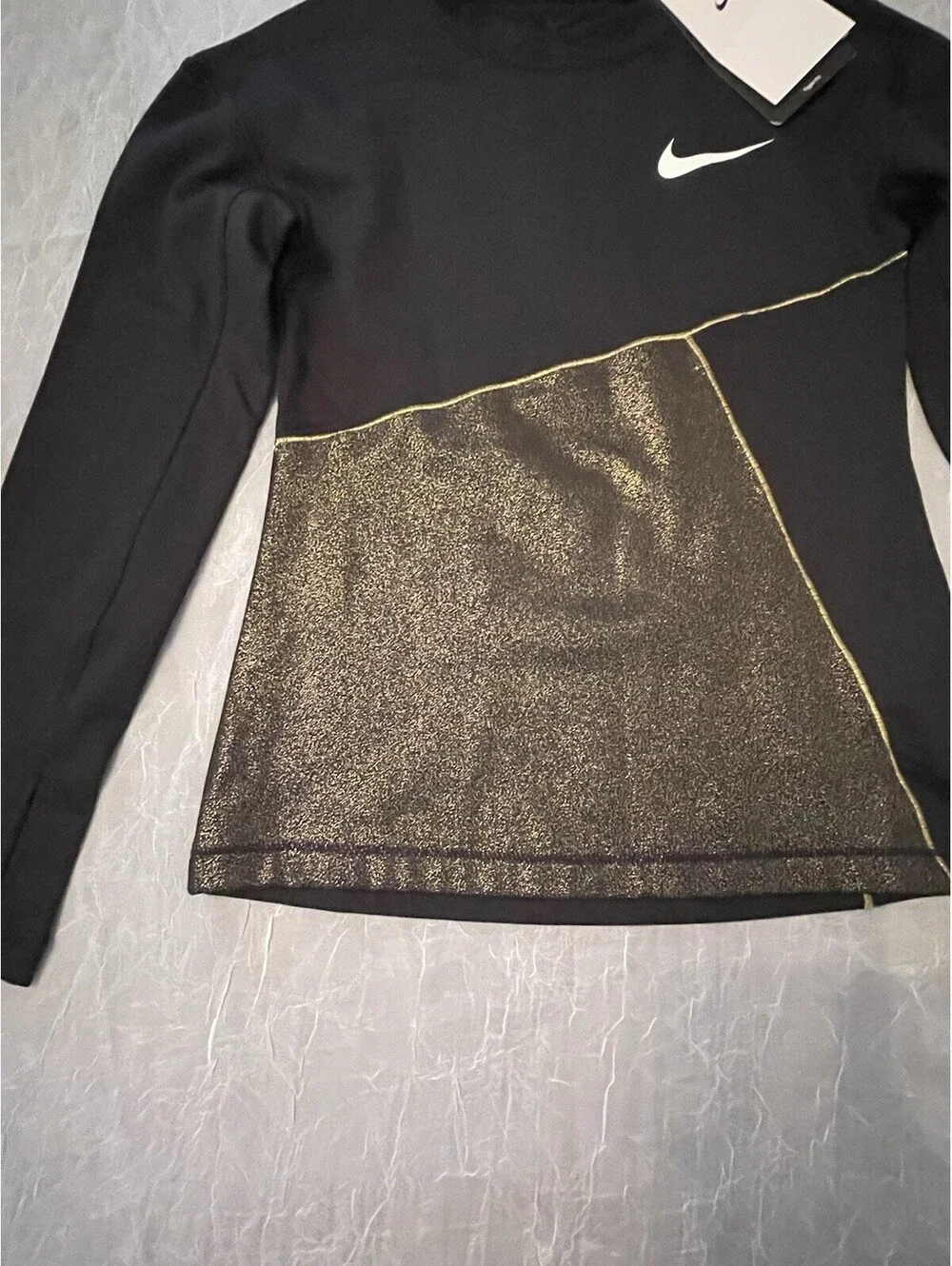 Nike Girls Dri Fit Black/Shimmer Gold Long Sleeve Shirt-S